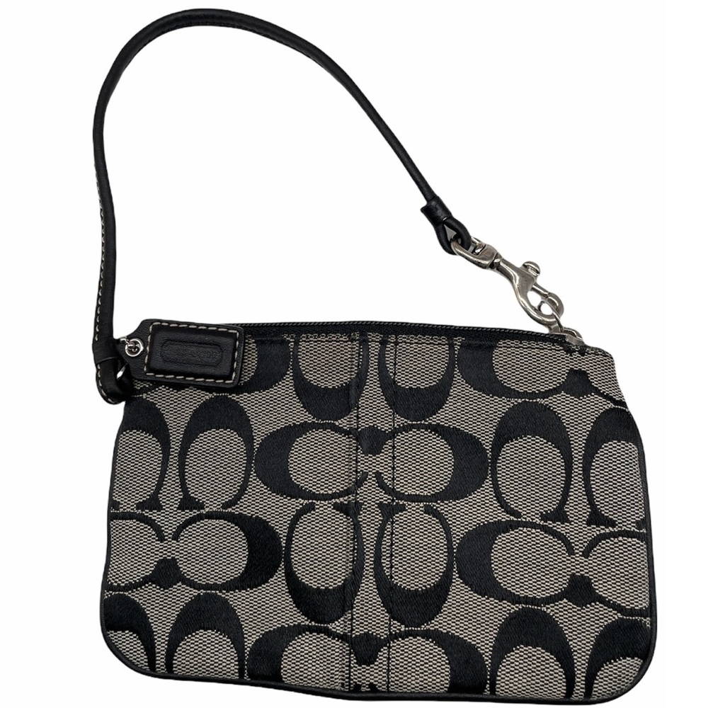 Coach C logo canvas black white coin bag hand